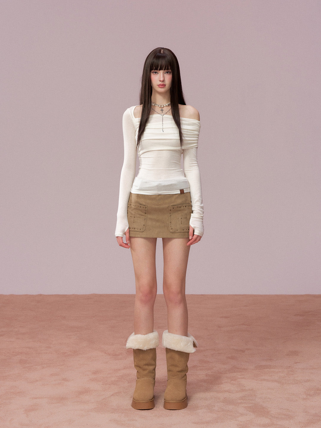 VIA PITTI VIADTP667 Irregular off shoulder long sleeved T-shirt