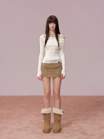 VIA PITTI VIADTP667 Irregular off shoulder long sleeved T-shirt