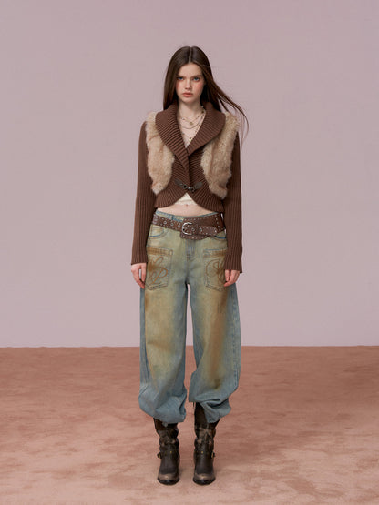 VIA PITTI VIADP778 Distressed large pocket loose-fitting denim trousers