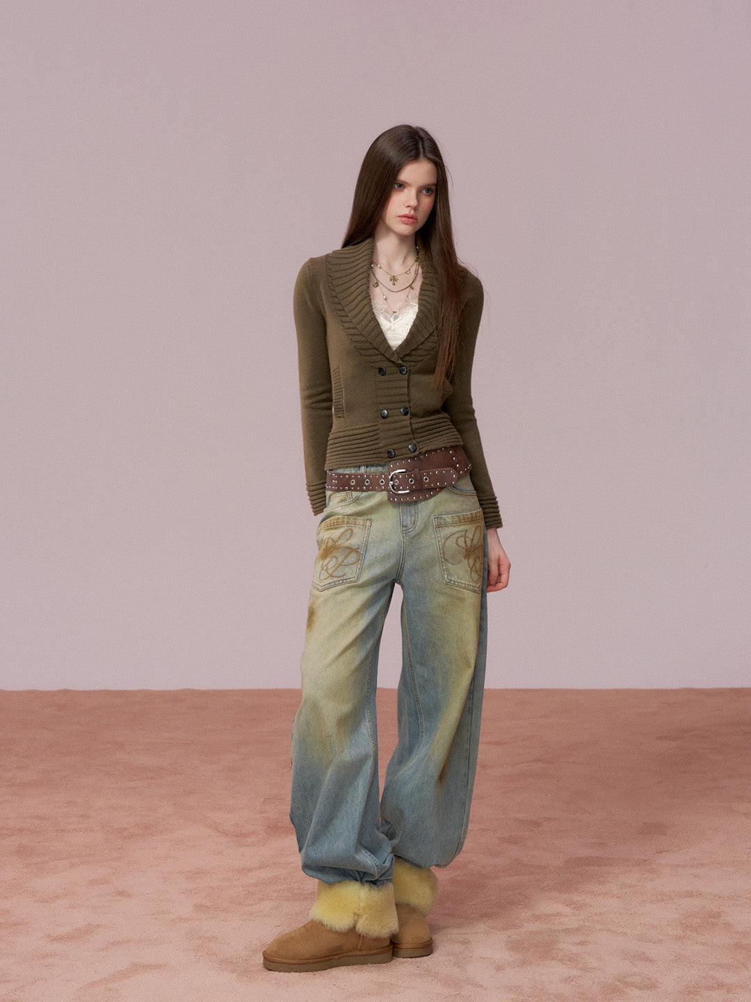 VIA PITTI VIADP778 Distressed large pocket loose-fitting denim trousers