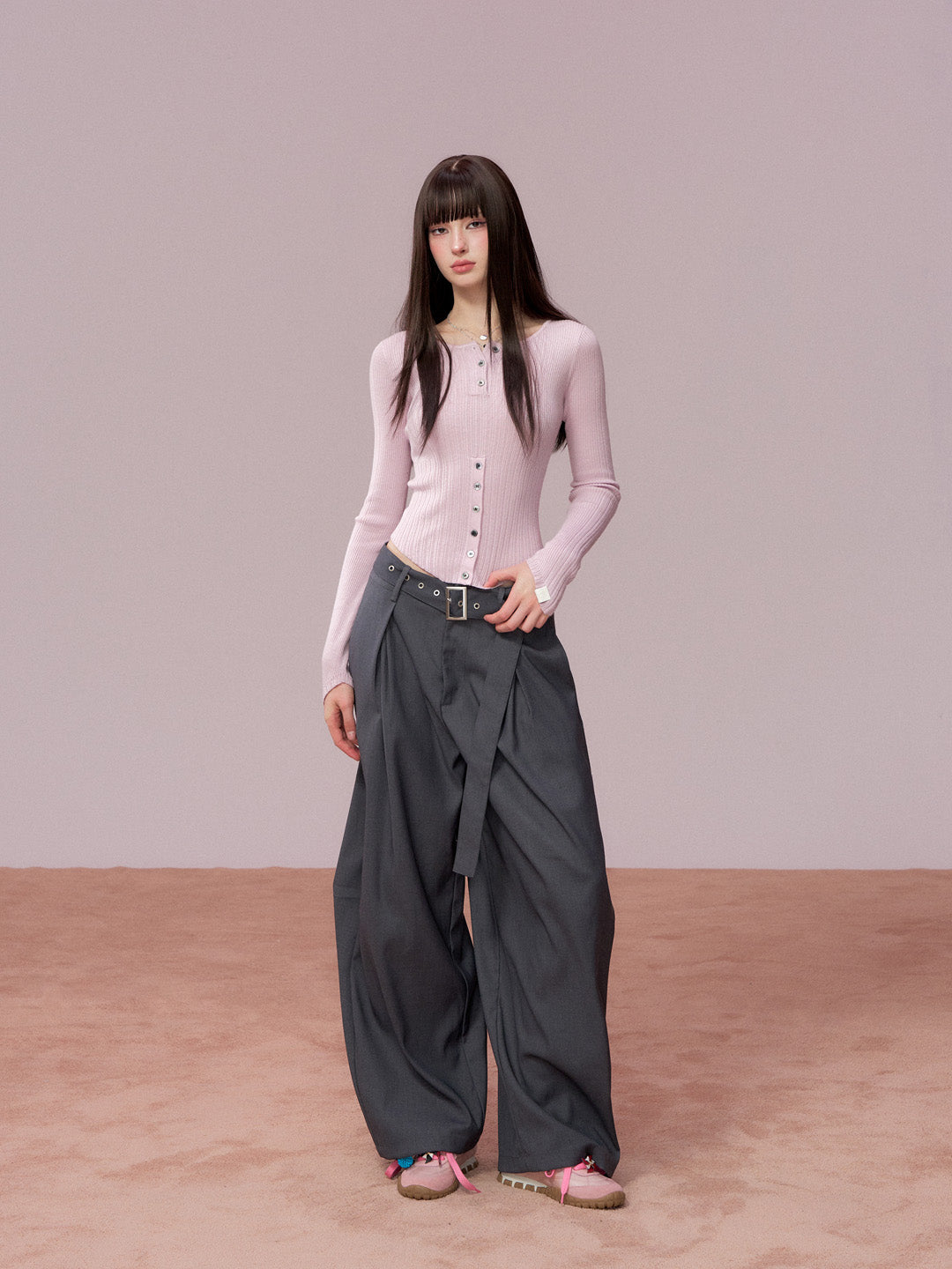 VIA PITTI VIADK775 woolen button base waist cinching long sleeved shirt