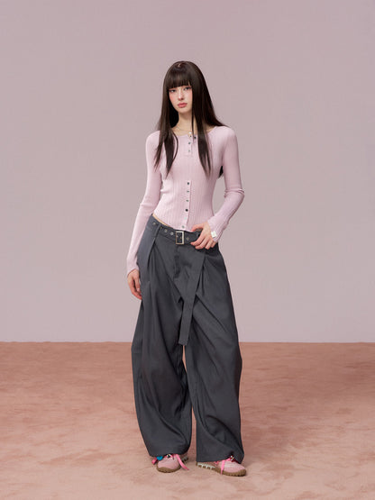 VIA PITTI VIADK775 woolen button base waist cinching long sleeved shirt