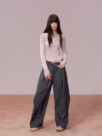 VIA PITTI VIADK775 woolen button base waist cinching long sleeved shirt