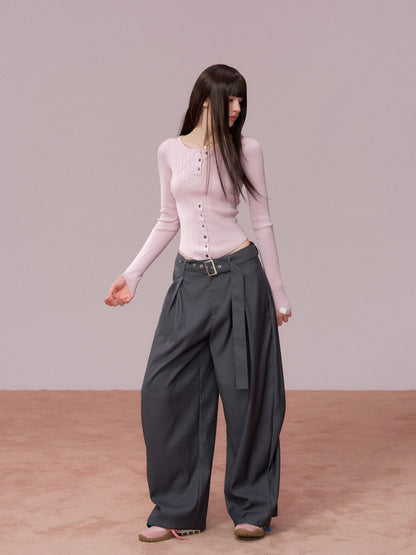 VIA PITTI VIADK775 woolen button base waist cinching long sleeved shirt