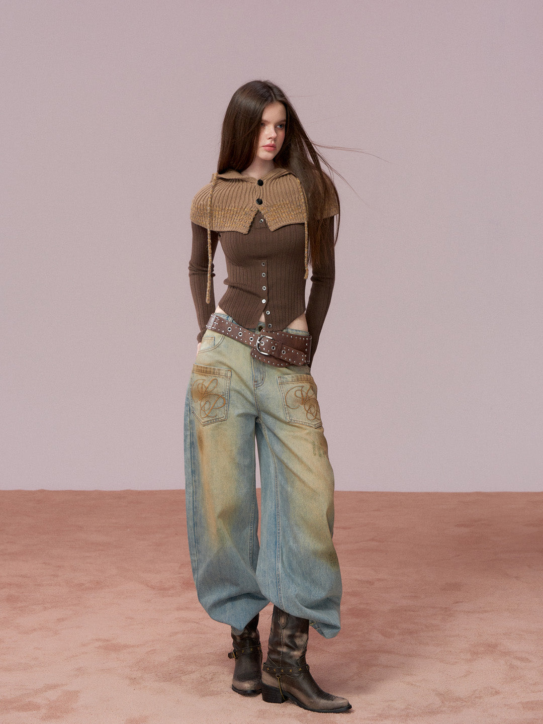 VIA PITTI VIADK775 woolen button base waist cinching long sleeved shirt