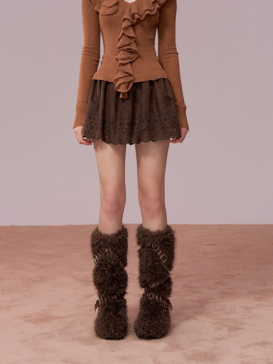 VIA PITTI VIADS702 Embroidered suede skirt