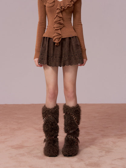VIA PITTI VIADS702 Embroidered suede skirt