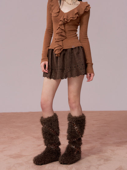 VIA PITTI VIADS702 Embroidered suede skirt