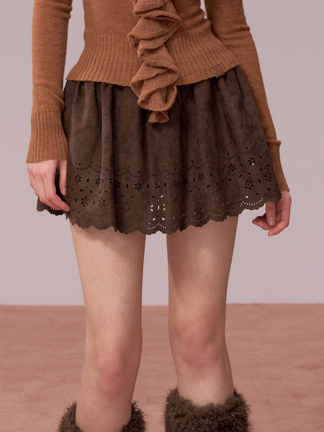 VIA PITTI VIADS702 Embroidered suede skirt
