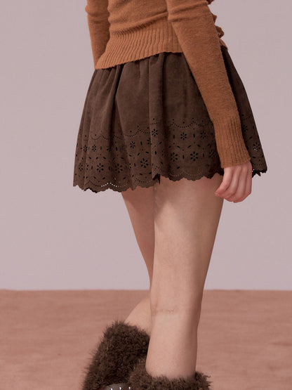 VIA PITTI VIADS702 Embroidered suede skirt