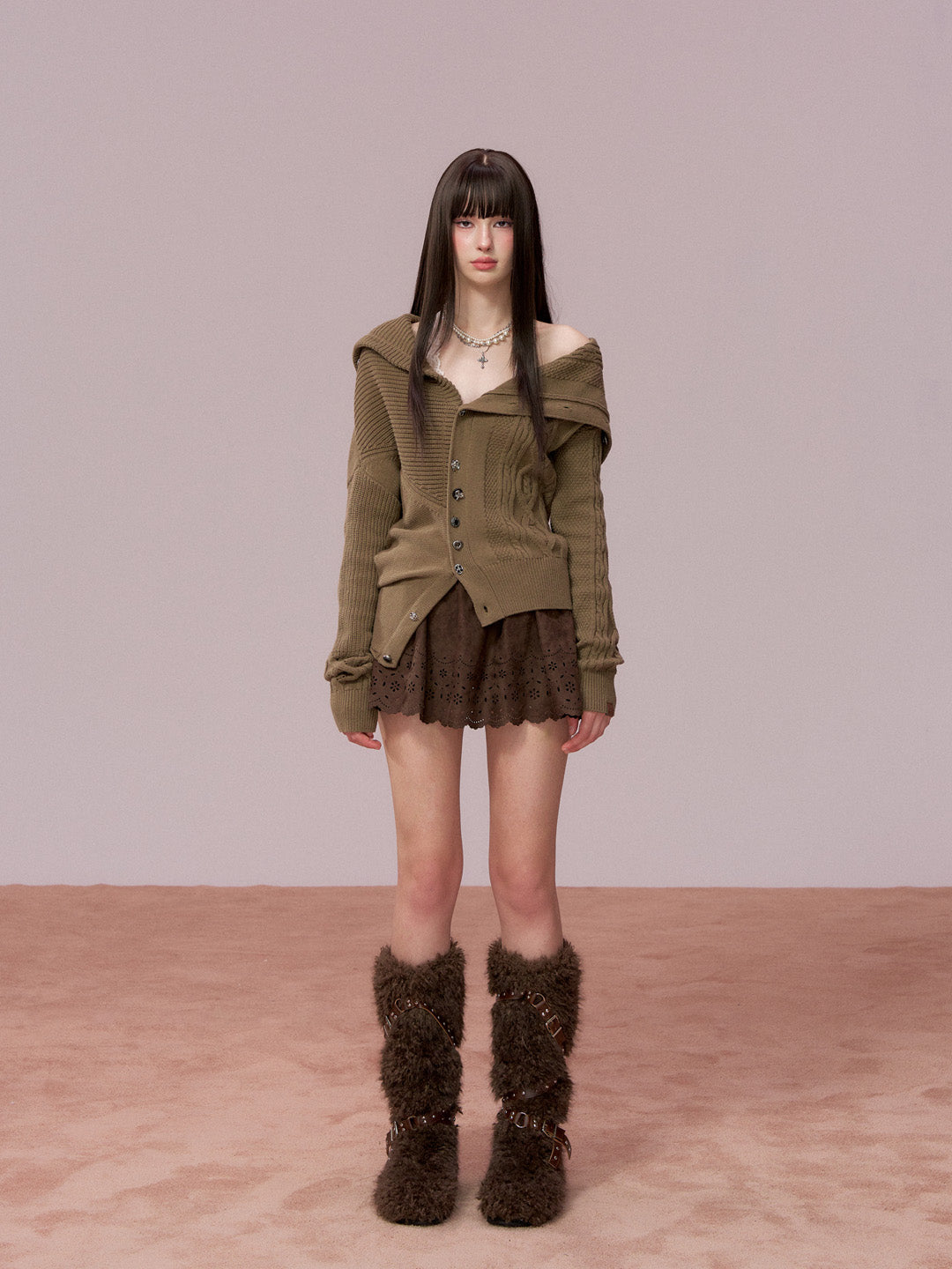 VIA PITTI VIADK749 High necked irregular button woolen jacket