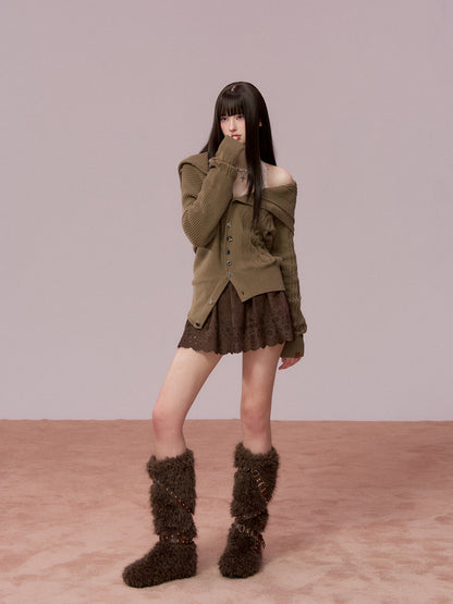 VIA PITTI VIADK749 High necked irregular button woolen jacket