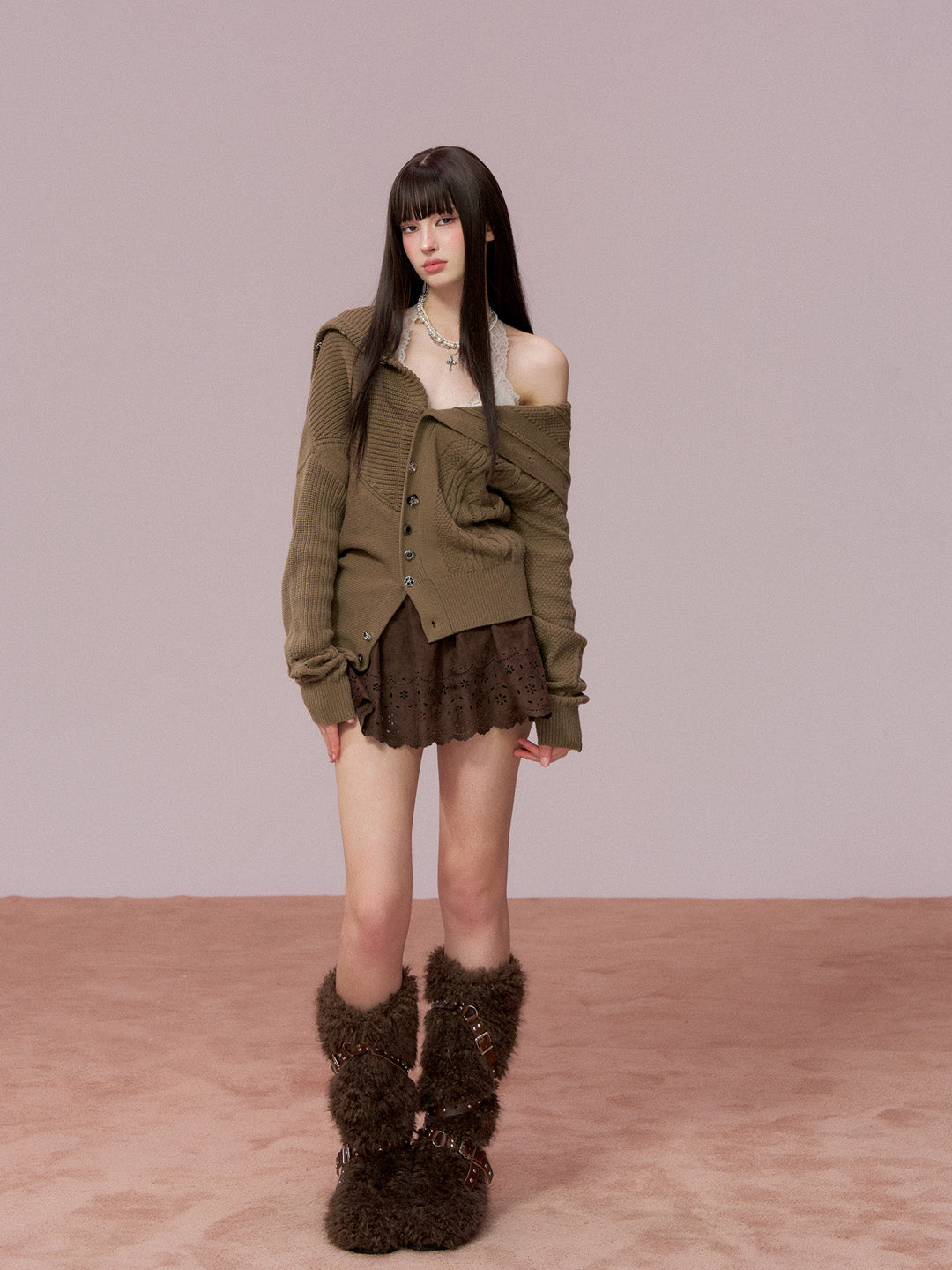 VIA PITTI VIADK749 High necked irregular button woolen jacket