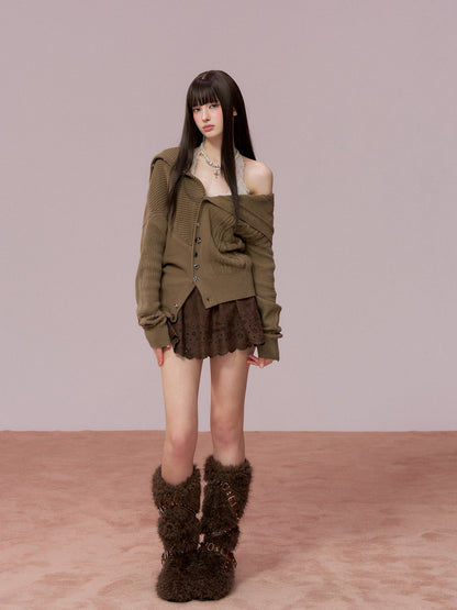 VIA PITTI VIADK749 High necked irregular button woolen jacket