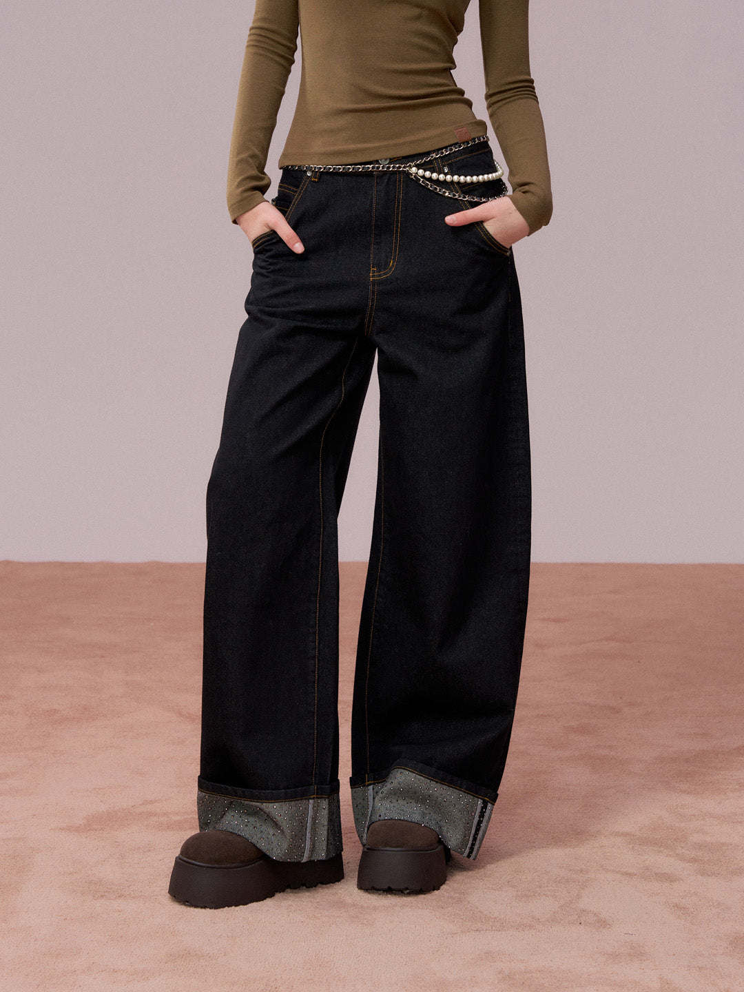 VIA PITTI VIADP715 Hemp up rhinestone jeans