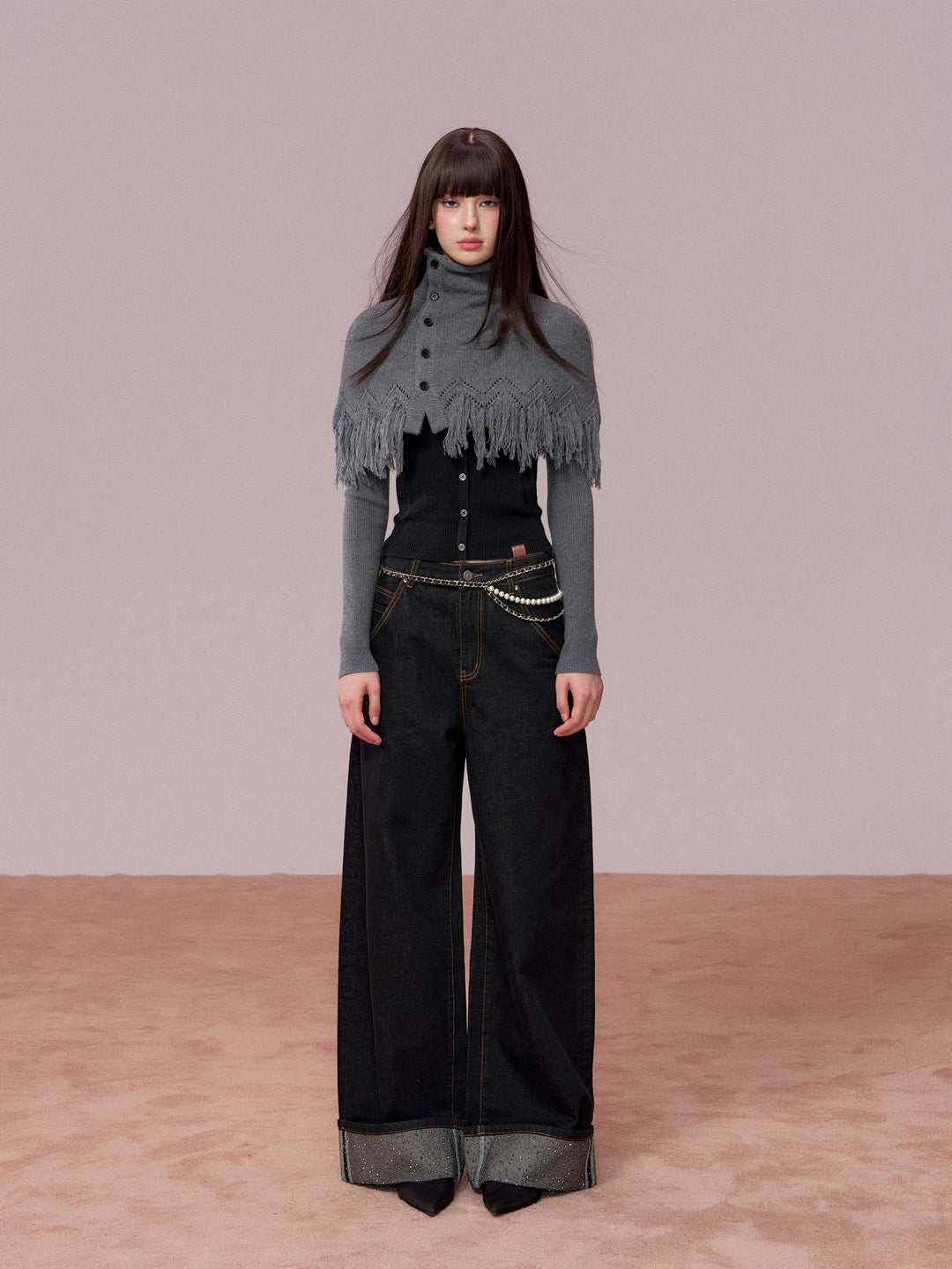 VIA PITTI VIADK779 Two piece set of high necked woolen base and tassel cape