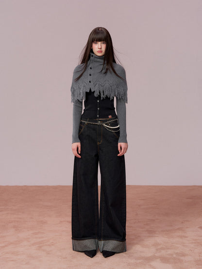 VIA PITTI VIADK779 Two piece set of high necked woolen base and tassel cape