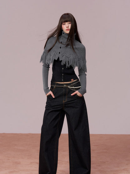 VIA PITTI VIADK779 Two piece set of high necked woolen base and tassel cape