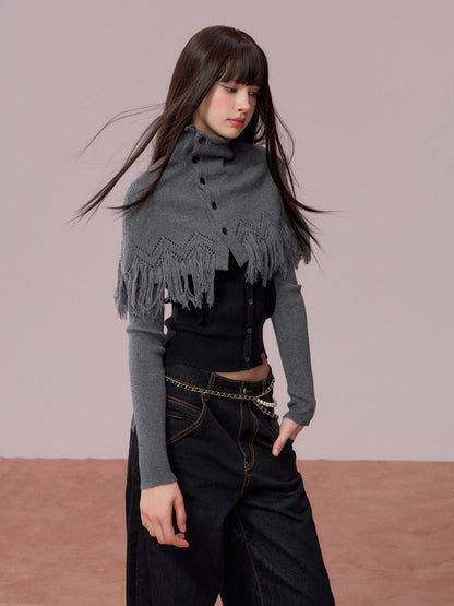 VIA PITTI VIADK779 Two piece set of high necked woolen base and tassel cape