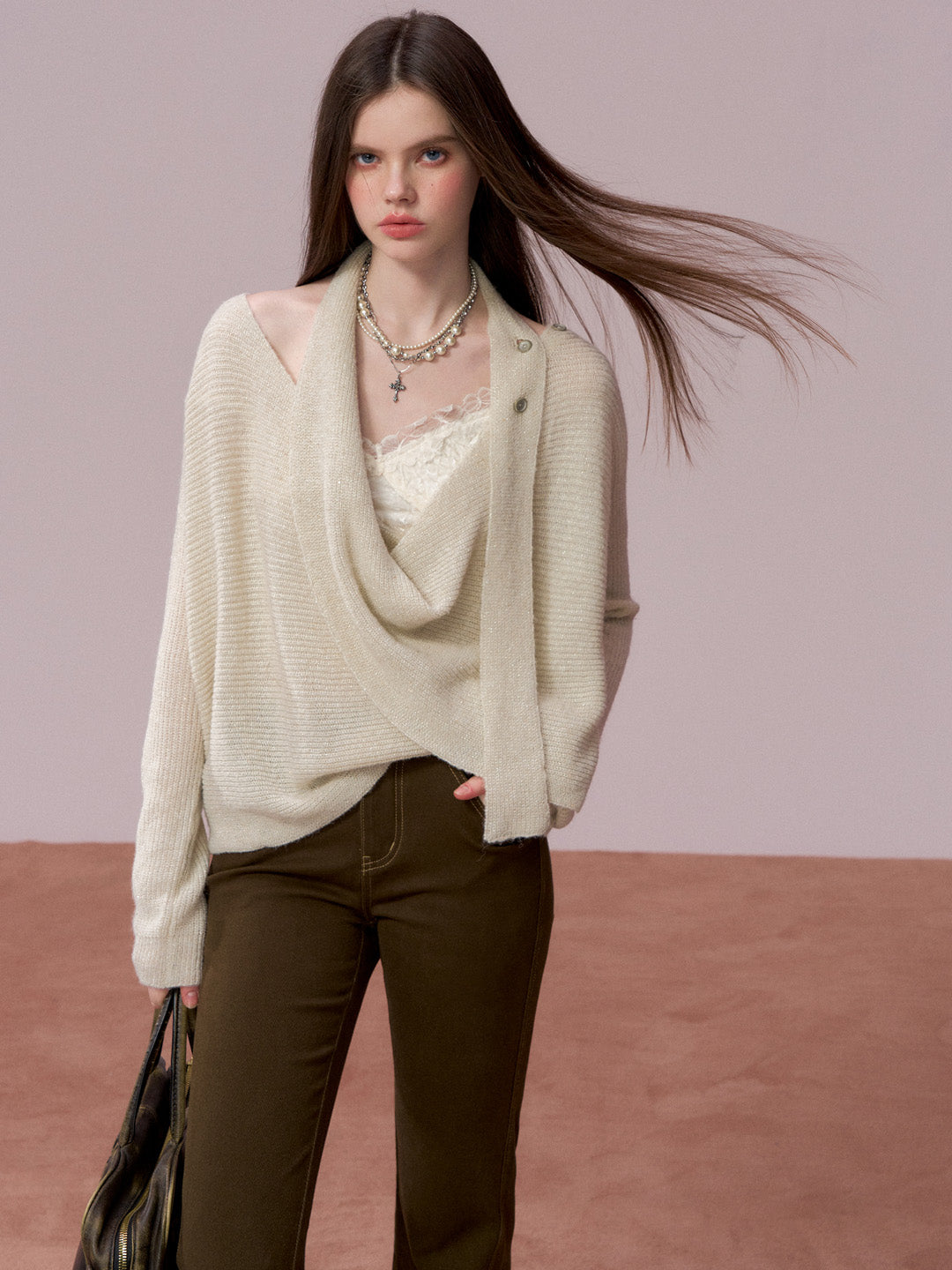 VIA PITTI VIADK757 Woolen ribbon swinging collar sweater