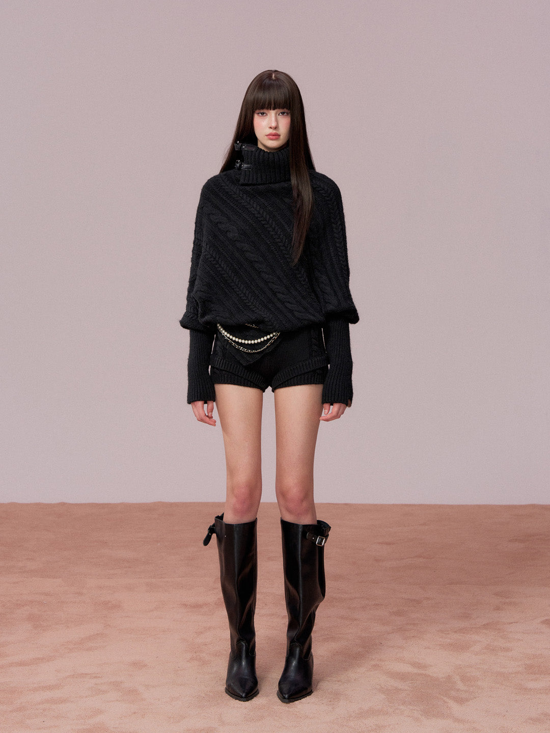 VIA PITTI VIADK739 Leather buckle high neck irregular thickened version cloak sweater