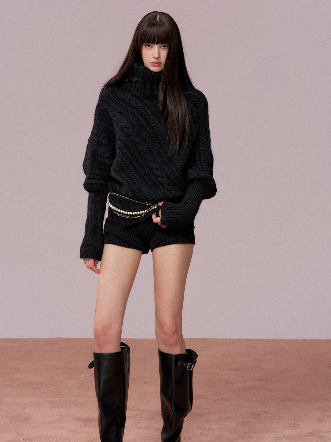 VIA PITTI VIADK739 Leather buckle high neck irregular thickened version cloak sweater