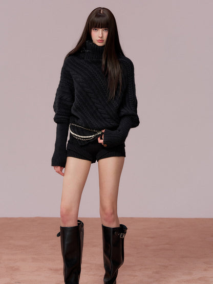 VIA PITTI VIADK739 Leather buckle high neck irregular thickened version cloak sweater