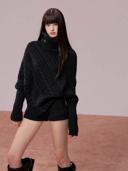 VIA PITTI VIADK739 Leather buckle high neck irregular thickened version cloak sweater