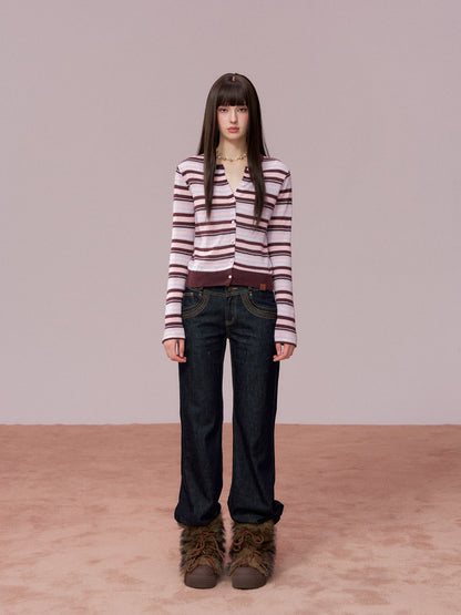 VIA PITTI VIADK756 Contrasting striped woolen cardigan