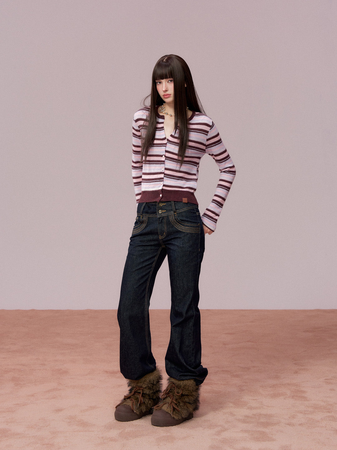 VIA PITTI VIADP746 Rivet decorated wide waisted denim pants