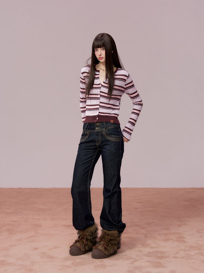 VIA PITTI VIADP746 Rivet decorated wide waisted denim pants