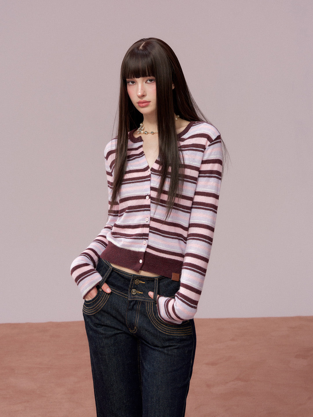 VIA PITTI VIADK756 Contrasting striped woolen cardigan