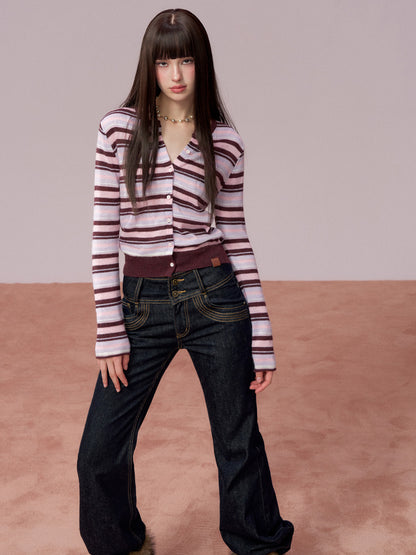 VIA PITTI VIADK756 Contrasting striped woolen cardigan