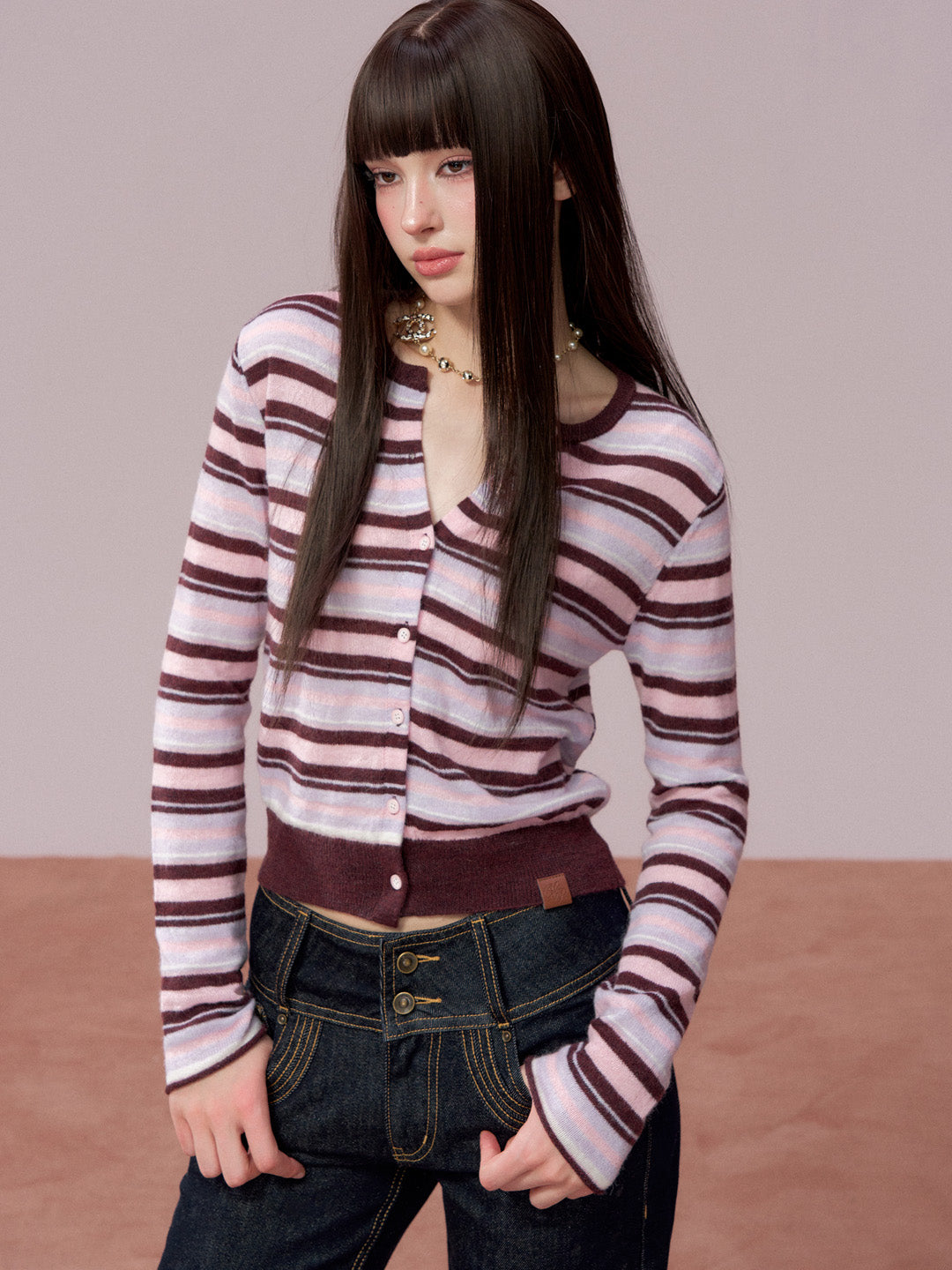 VIA PITTI VIADK756 Contrasting striped woolen cardigan