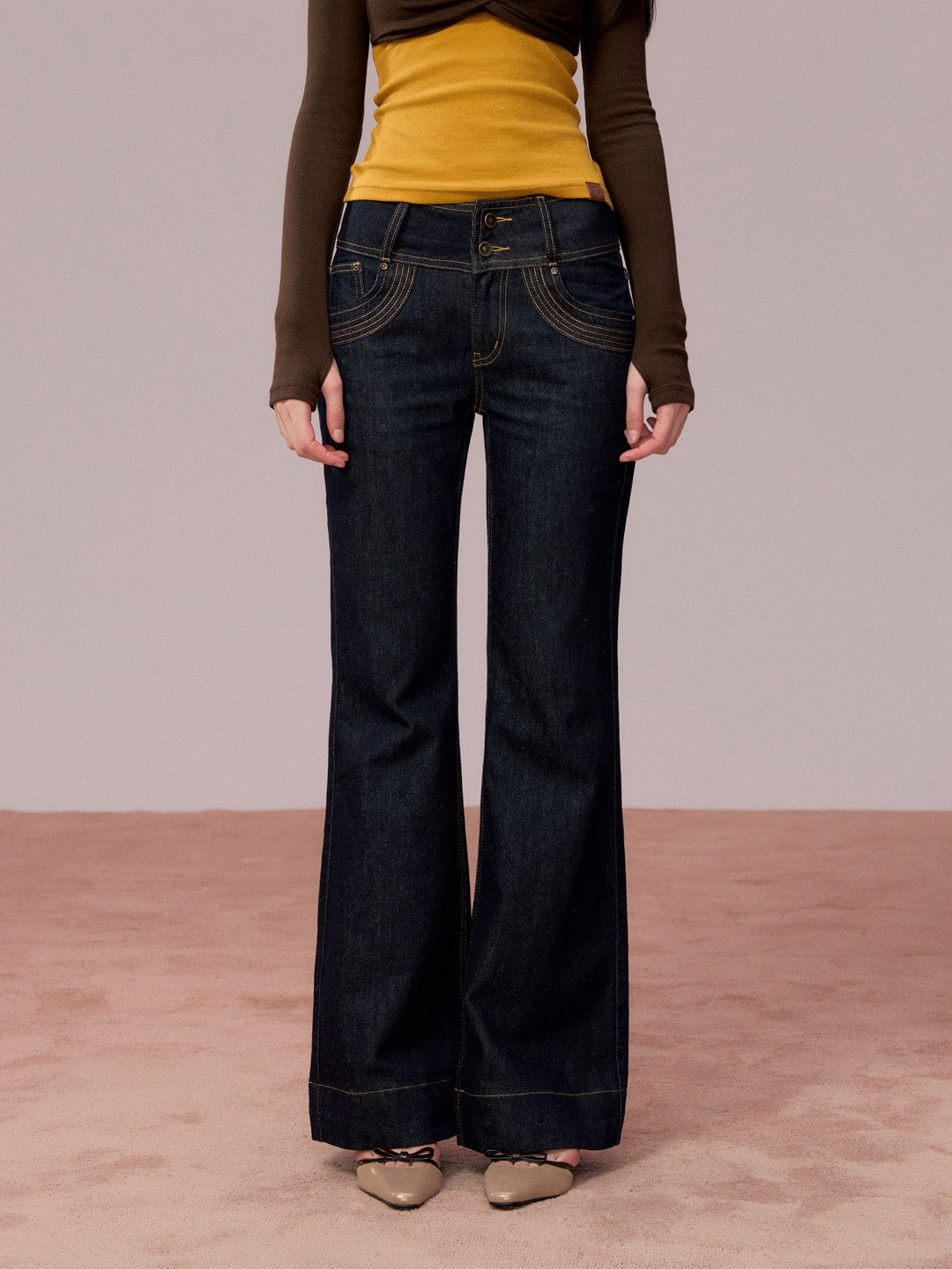 VIA PITTI VIADP746 Rivet decorated wide waisted denim pants