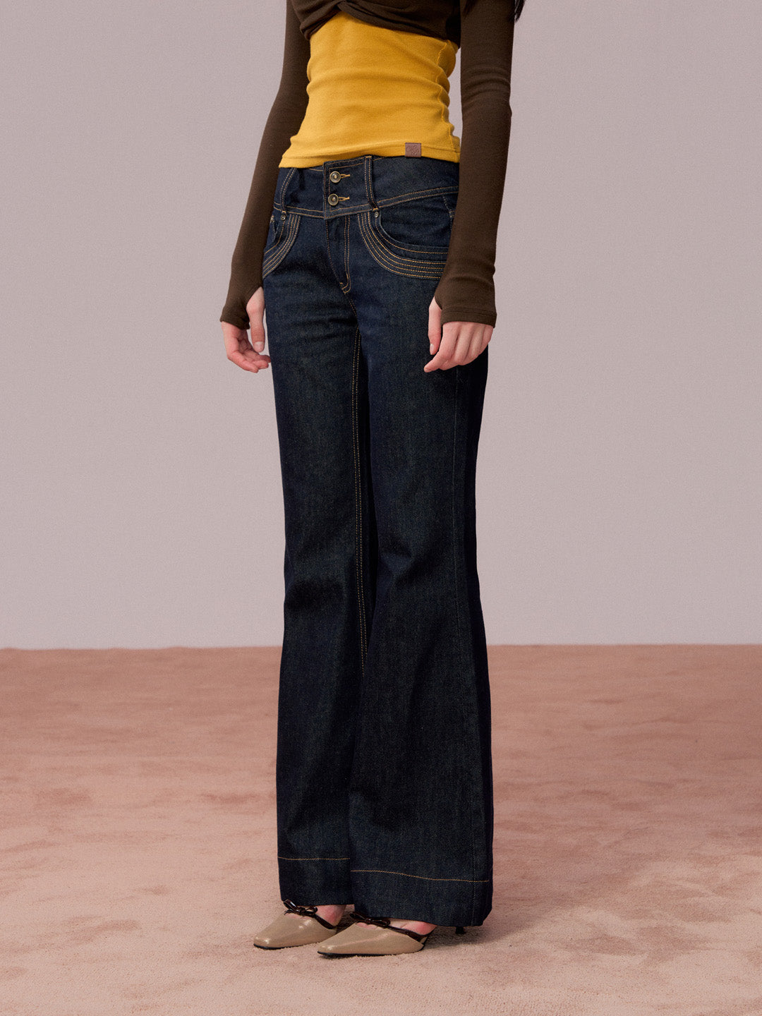 VIA PITTI VIADP746 Rivet decorated wide waisted denim pants