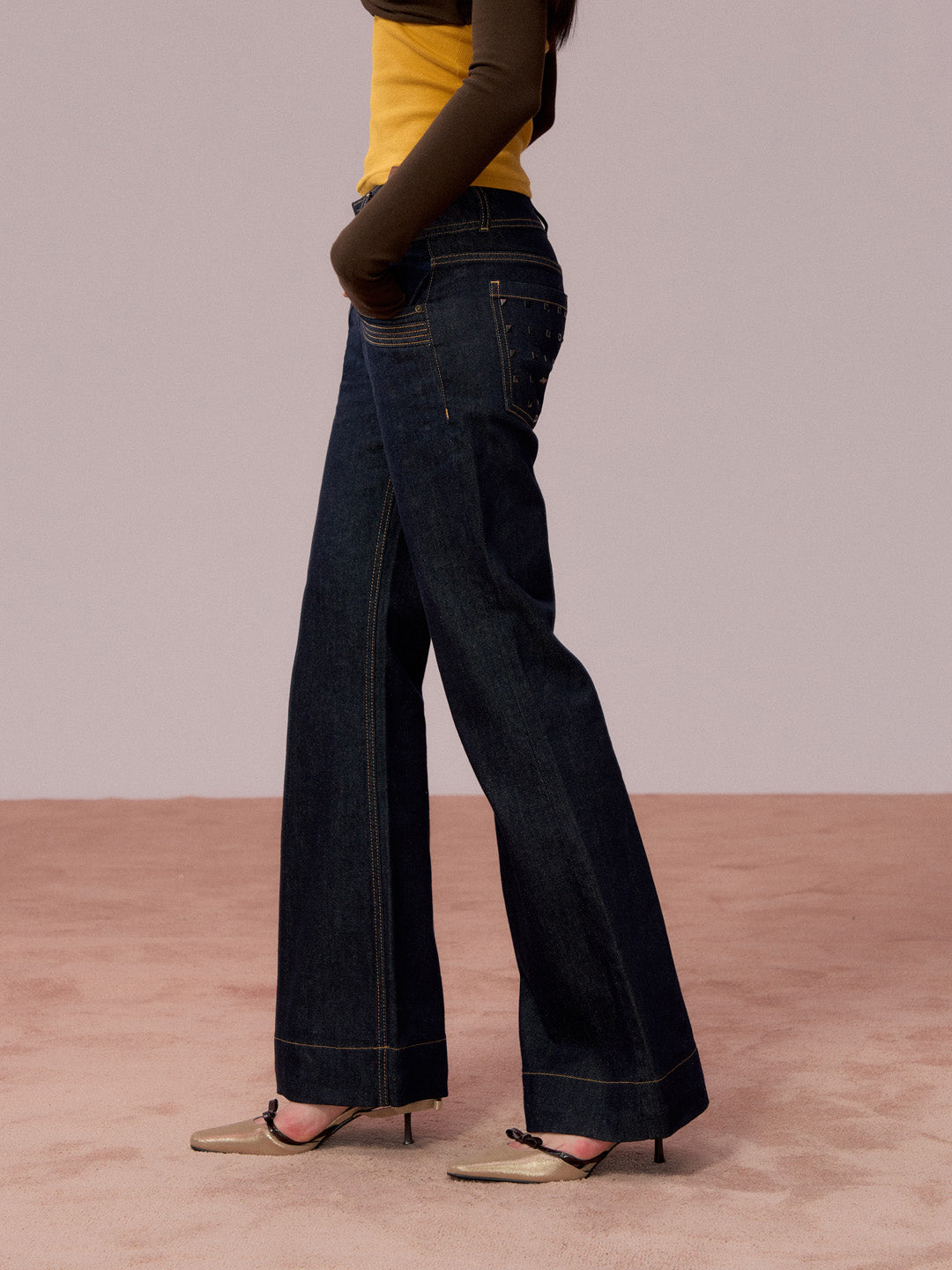 VIA PITTI VIADP746 Rivet decorated wide waisted denim pants