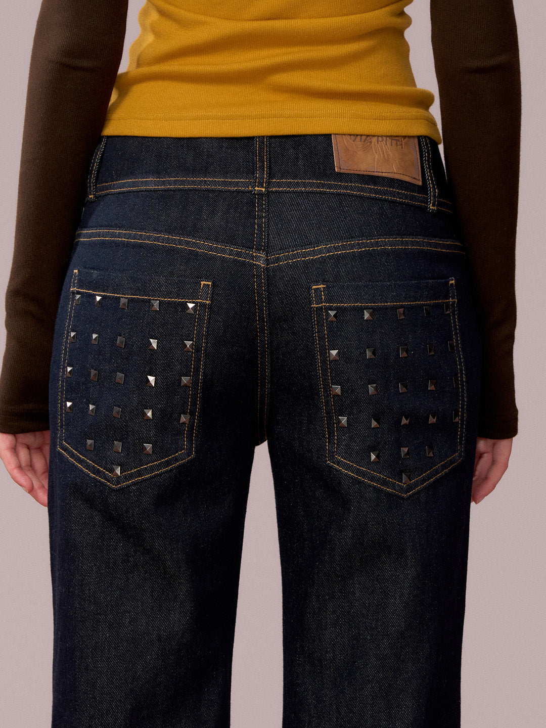 VIA PITTI VIADP746 Rivet decorated wide waisted denim pants