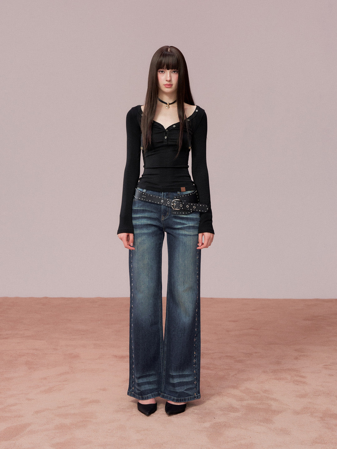 VIA PITTI VIADTP729 Button decoration round neck base T