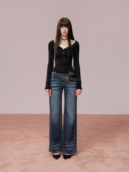 VIA PITTI VIADTP729 Button decoration round neck base T