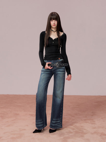 VIA PITTI VIADTP729 Button decoration round neck base T