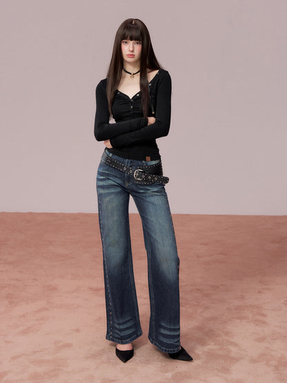 VIA PITTI VIADTP729 Button decoration round neck base T