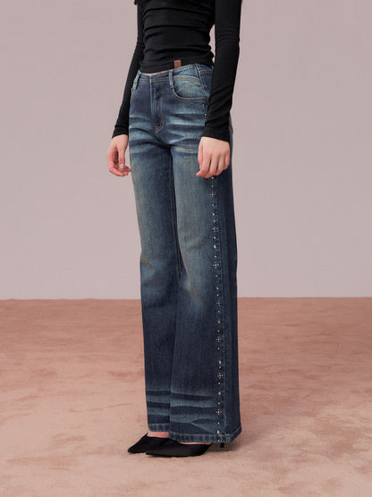 VIA PITTI VIADP763 Rivet decoration washed denim pants