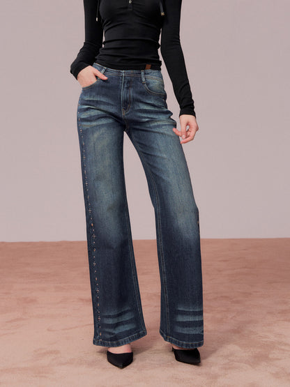 VIA PITTI VIADP763 Rivet decoration washed denim pants