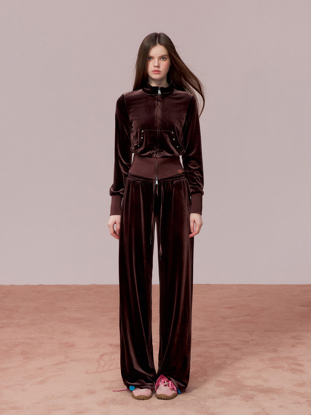 VIA PITTI VIADC718&amp;VIADC719 Velvet sporty casual sweatshirt + pants