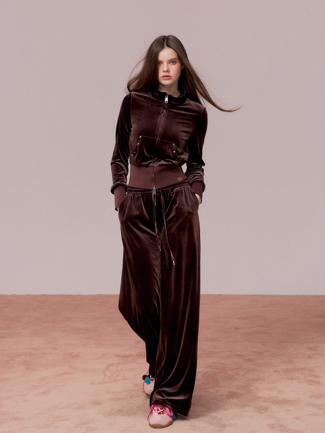 VIA PITTI VIADC718&amp;VIADC719 Velvet sporty casual sweatshirt + pants