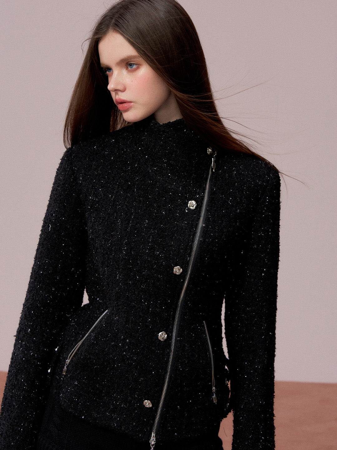 VIA PITTI VIADC731 Rose button decoration high neck jacket