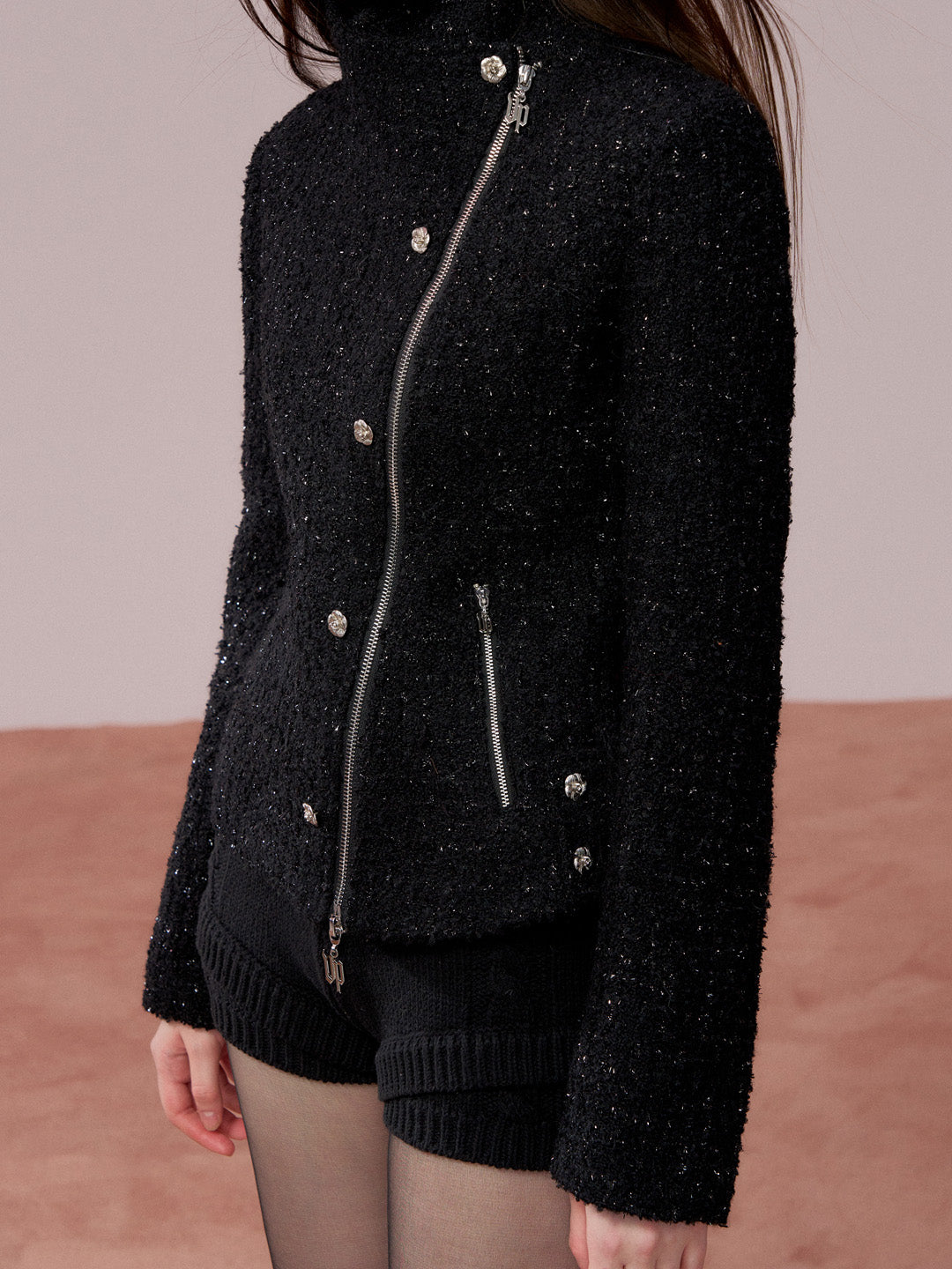 VIA PITTI VIADC731 Rose button decoration high neck jacket