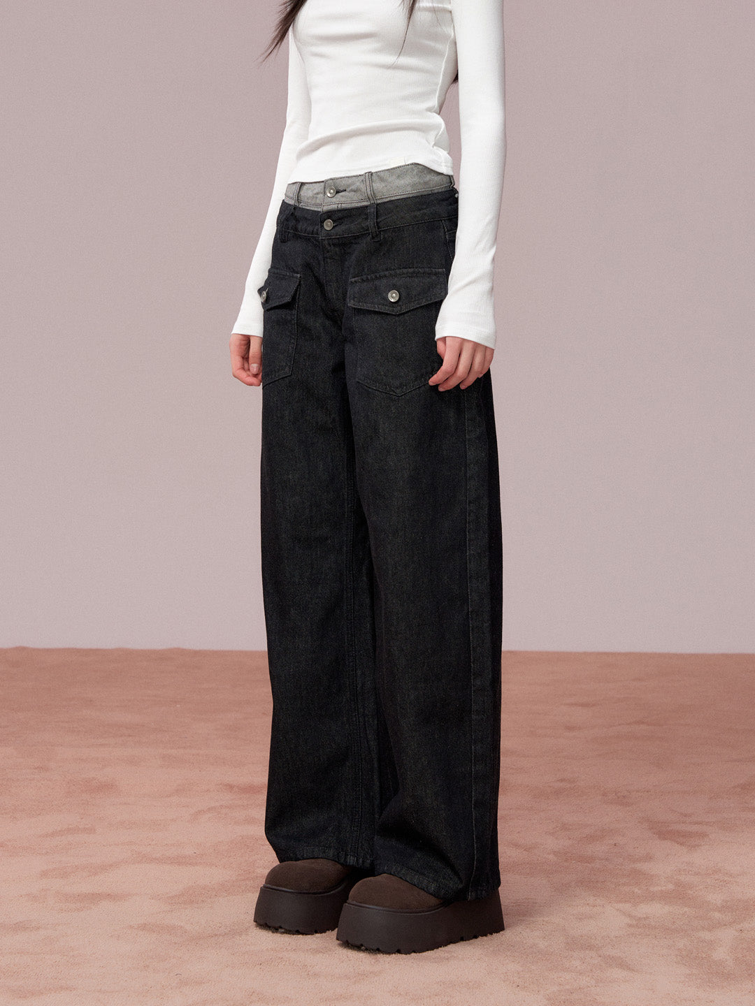 VIA PITTI VIADP650 Double waisted contrasting colors denim pants