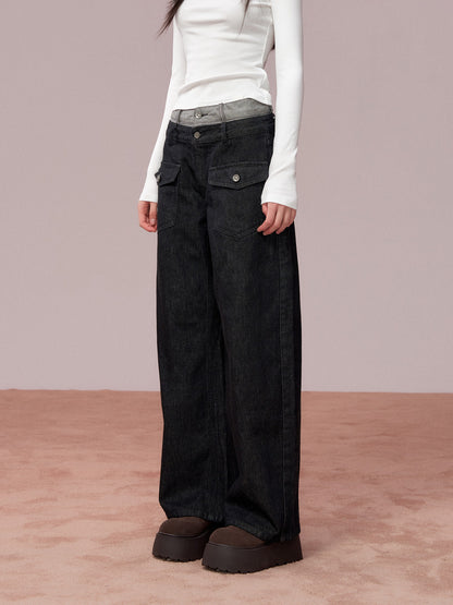 VIA PITTI VIADP650 Double waisted contrasting colors denim pants